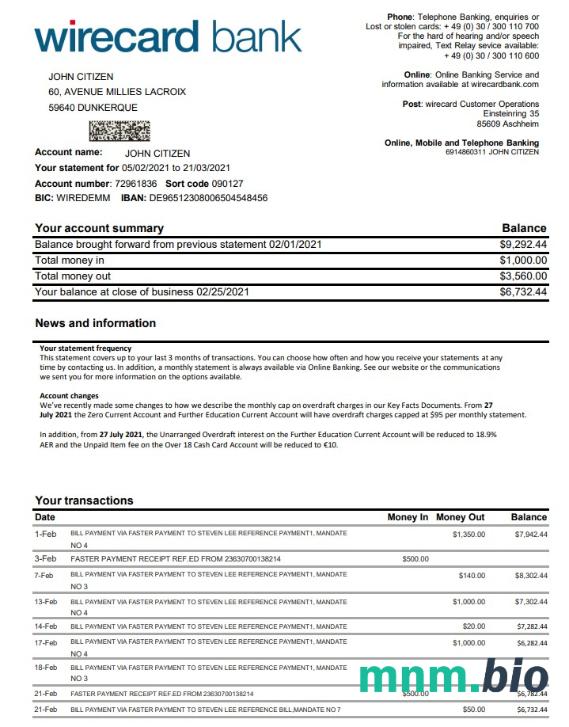 Niemcy Aschheim Wirecard szablon wyciągu bankowego w programie Word i PDF